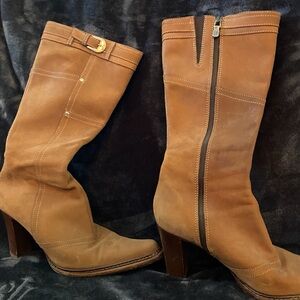Brown Leather Knee-High Boots Donald J pliner